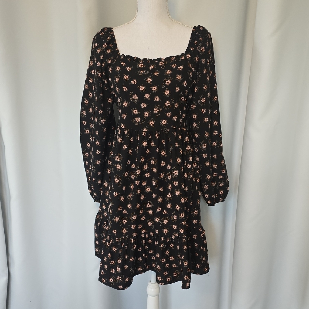 Celebrity Pink Black Dress with Floral Accents